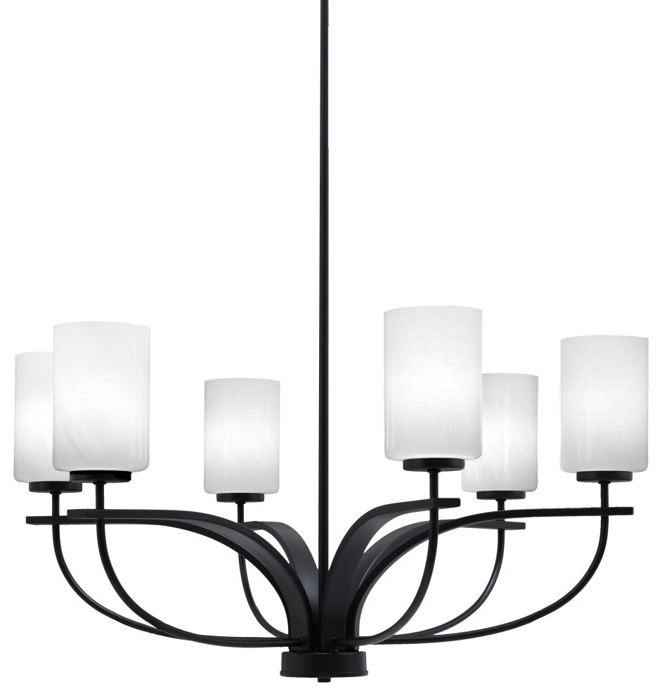 Cavella 6 Light Chandelier, Matte Black Finish, 4" White Marble Glass