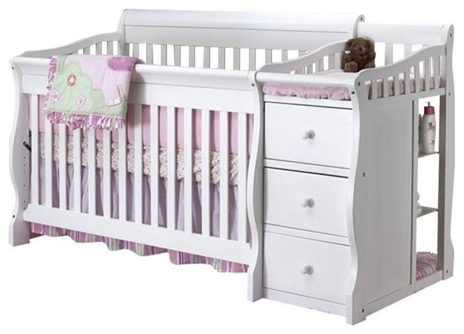 Pemberly Row 4 in 1 Convertible Wood Crib and Changer Combo in White