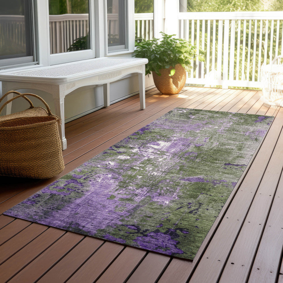 Machine Washable Indoor/Outdoor Chantille ACN1870 Olive 2'3" x 7'6" Runner Rug