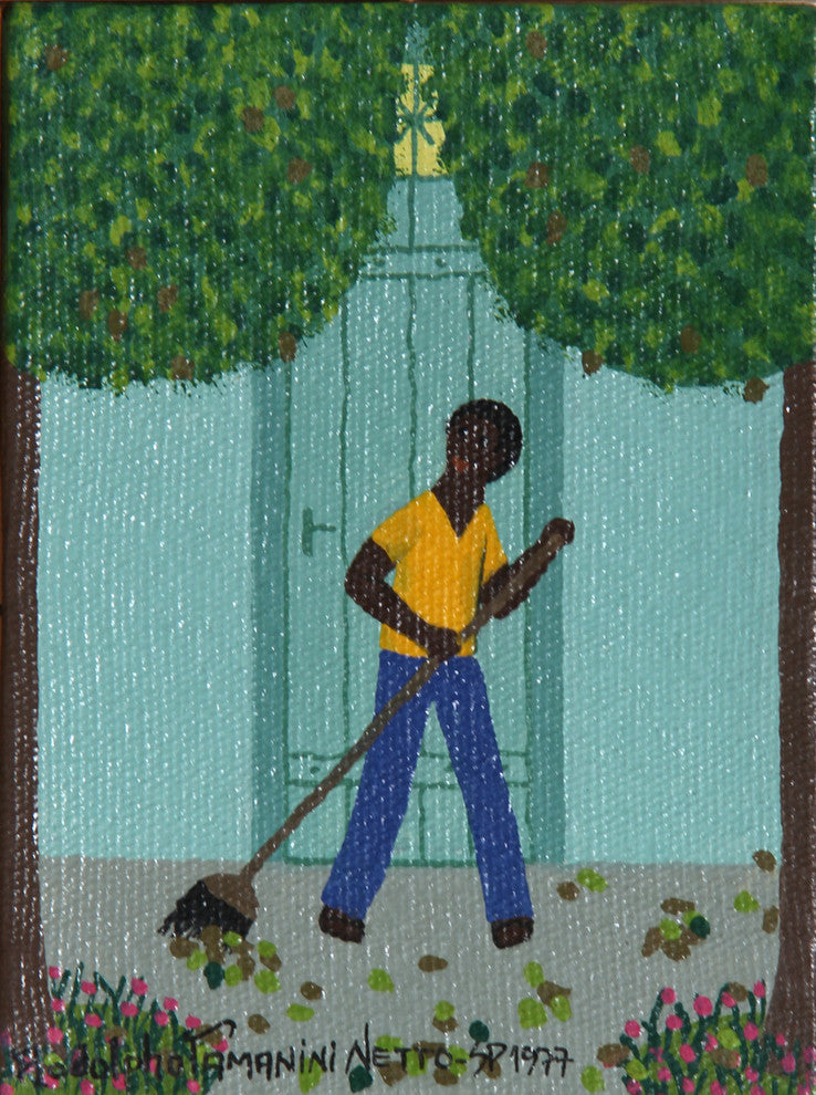 Rodolpho Tamanini Netto "Untitled 10, Man Raking Leaves" Oil Painting