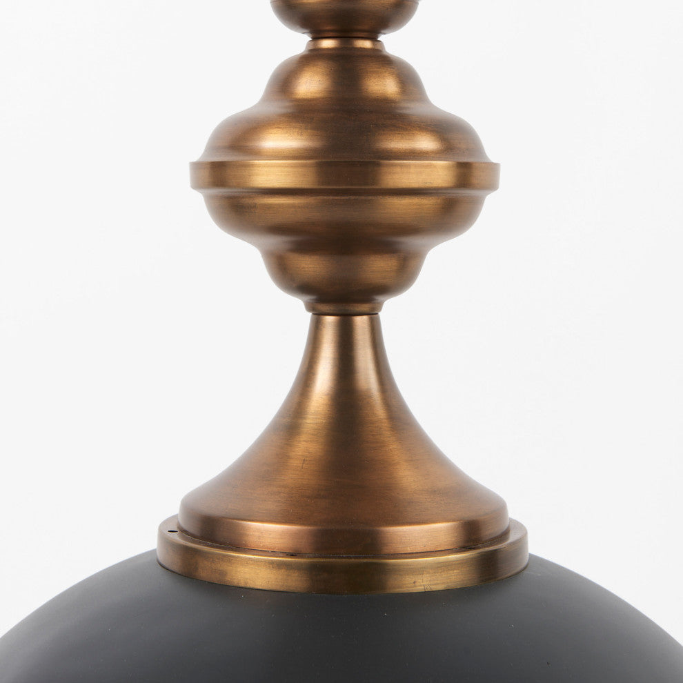 Willson 17Lx17Wx29H Black Iron With Antique Brass Dome Pendant Light