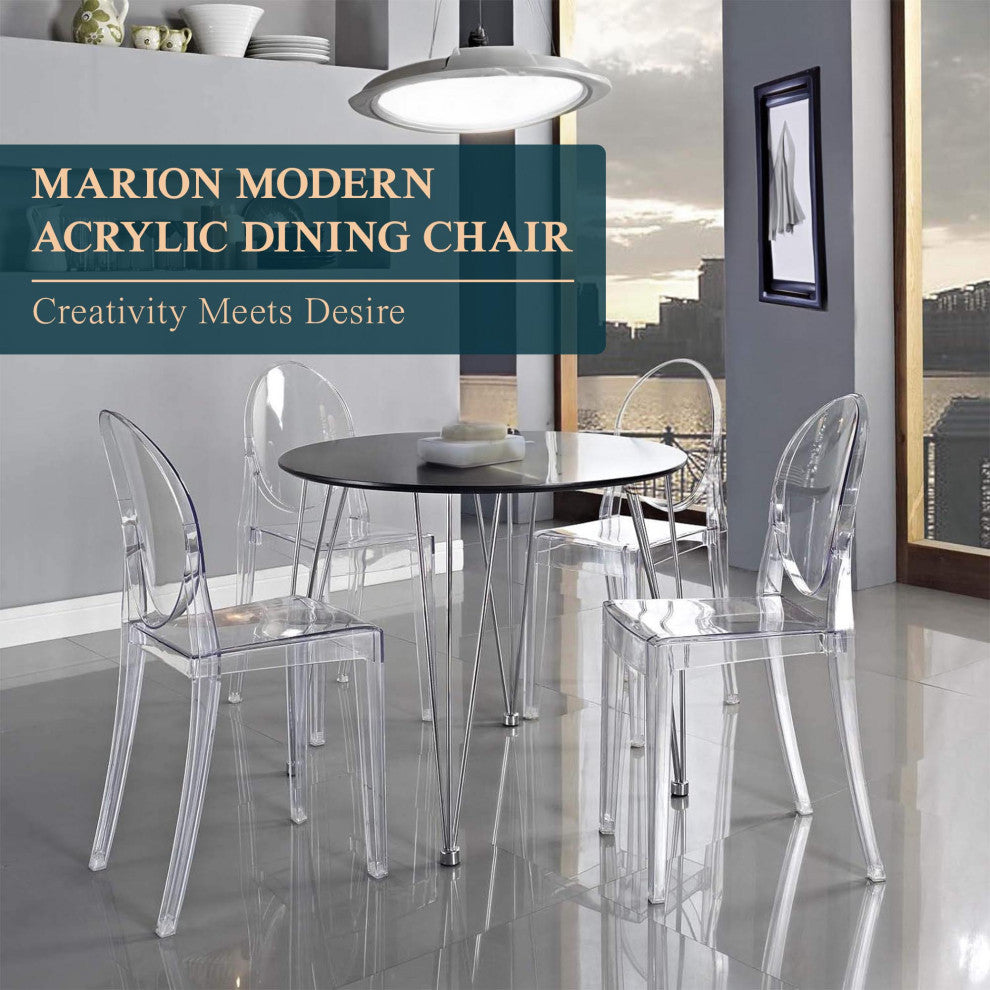 LeisureMod Marion Acrylic Modern Lucite Dining Side Chair in Clear Set of 4
