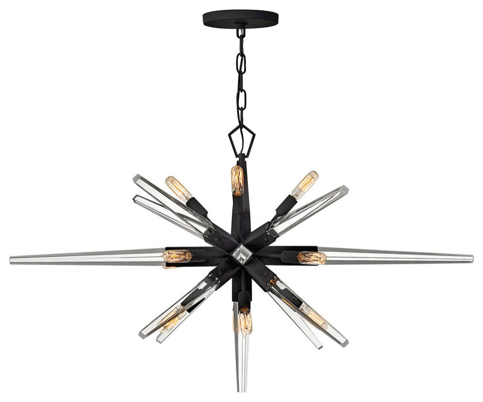 Ariel Twelve Light Linear Chandelier, Black