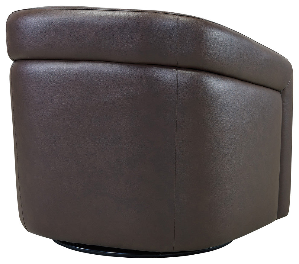 Desi Contemporary Swivel Accent Chair in Espresso Genuine Leather