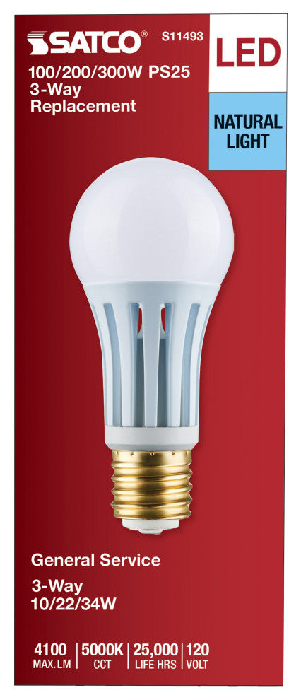 10/22/34W PS25 LED Three-Way Lamp, E39d Mogul Base, 5000K, White Finish, 120