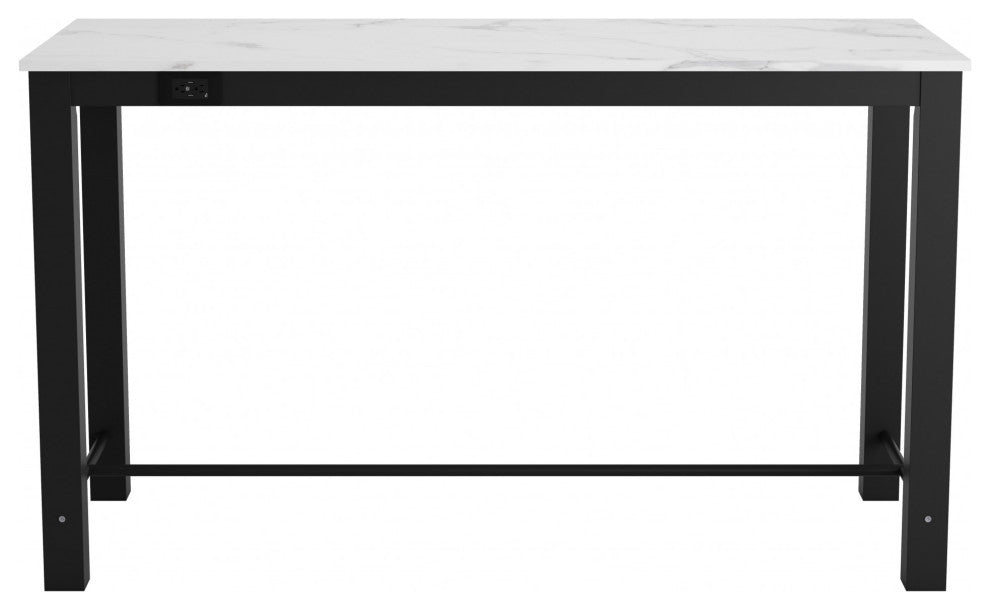 Dawson Faux Marble Bar Table White and Matte Black