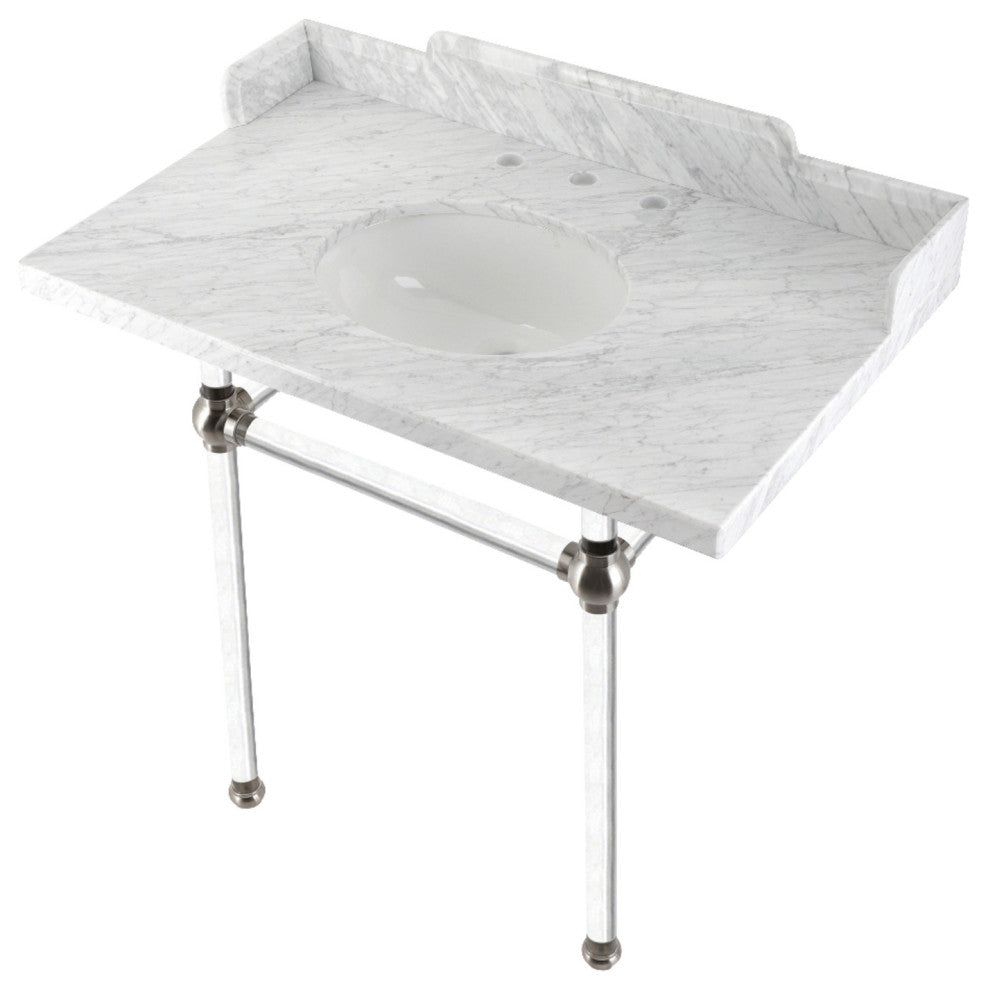 Kingston Brass LMS36MA8 36" Carrara Marble Console Sink, Acrylic Legs