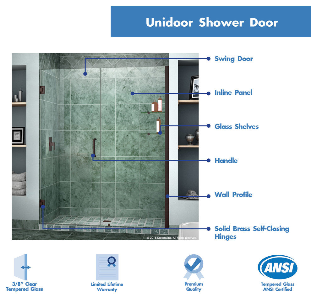 Dreamline Unidoor Min 49" To Max 50" Frameless Hinged Shower Door