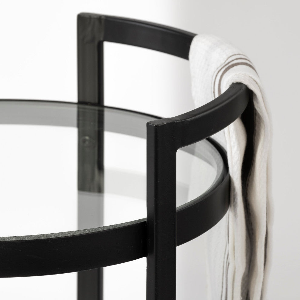 Eleonore Black Metal w/ Two-Tier Mirrored Shelves Bar Cart