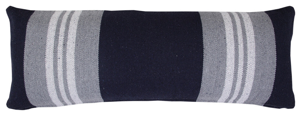 Ox Bay Handwoven Blue/Gray Stripe Organic Cotton Pillow Cover, 14"x36"