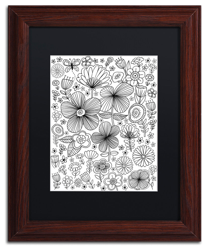 Elizabeth Caldwell 'Butterfly Blooms' Art, Wood Frame, Black Mat, 11x14