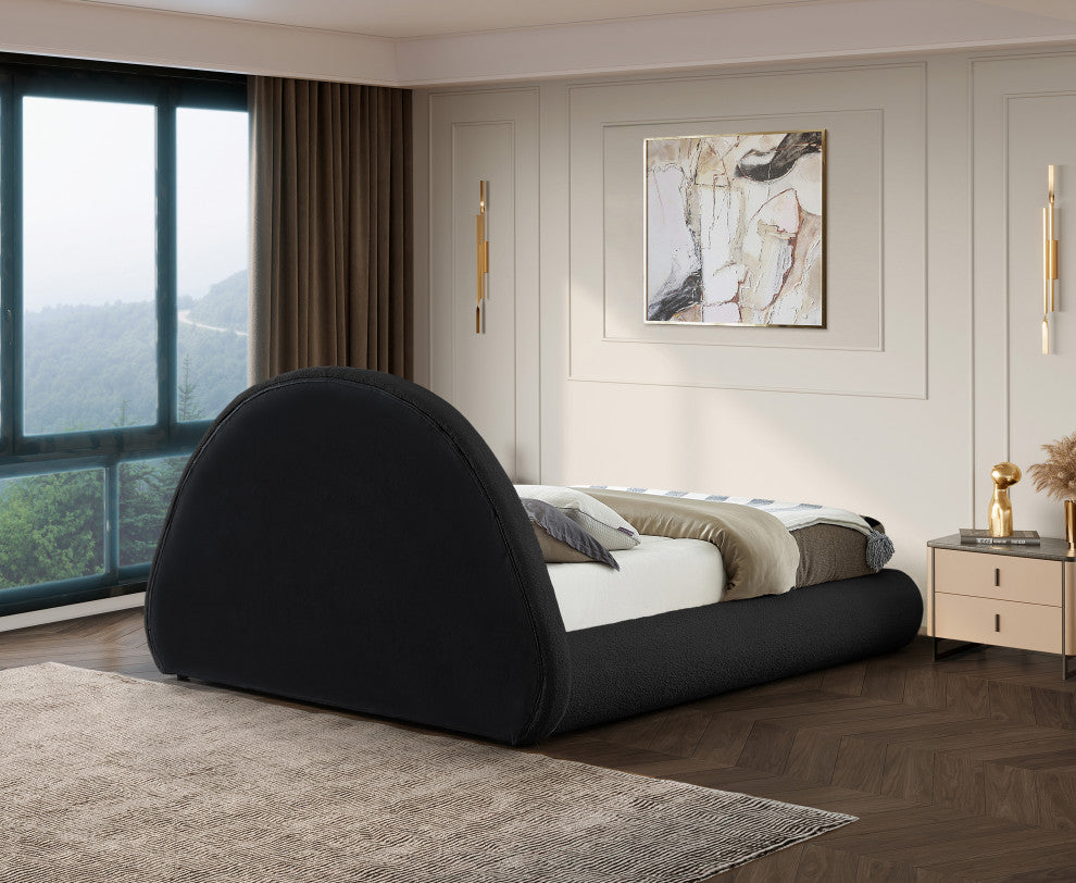 Rudy Beige Teddy Fabric Full Bed, Black, Queen