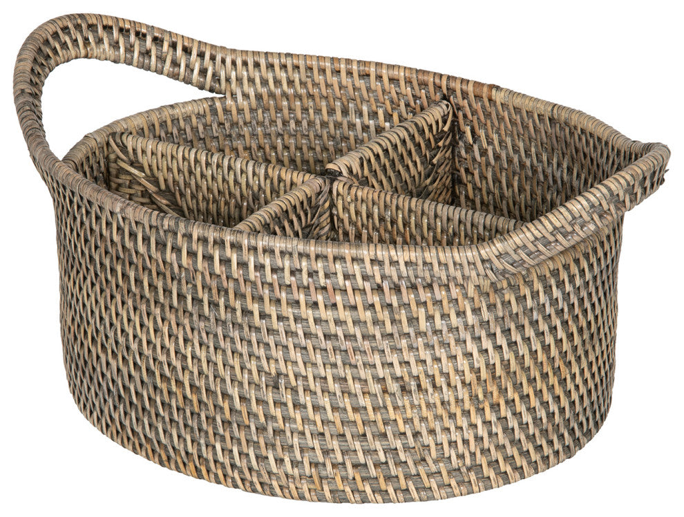 Loma Oval Rattan Utensil and Bottle Basket, Black-Wash