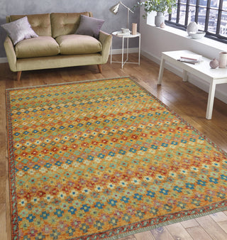 Balochi Tabia Orange/Blue Rug, 5'0 x 6'7