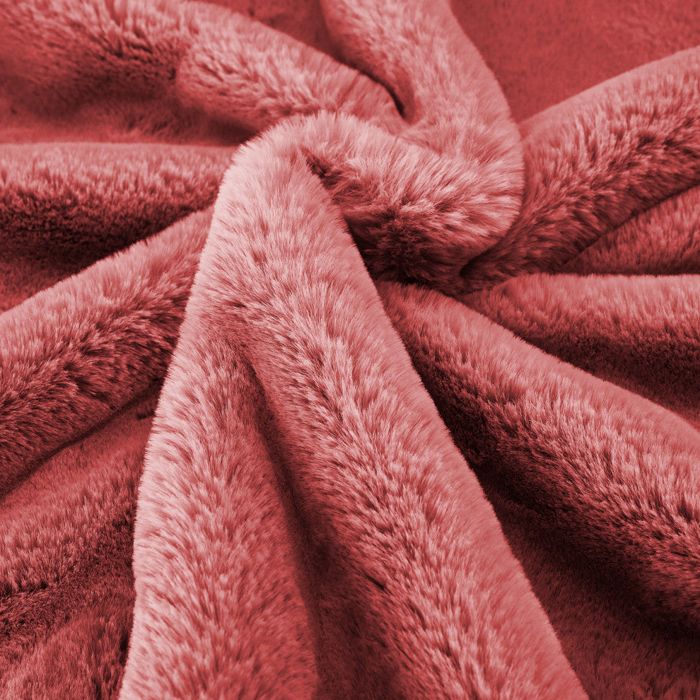 Heavy Faux Fur Throw Pillow Covers 2pcs Set, Coral Spice, 14''x26''