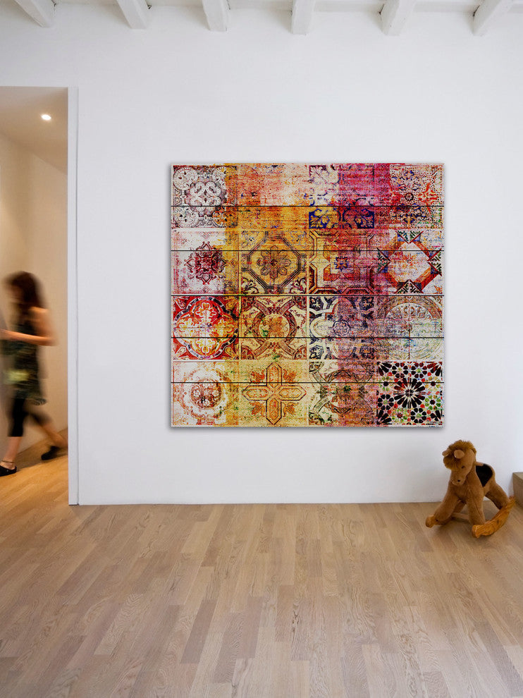 "Nador" Wall Art on White Wood, 32"x32"
