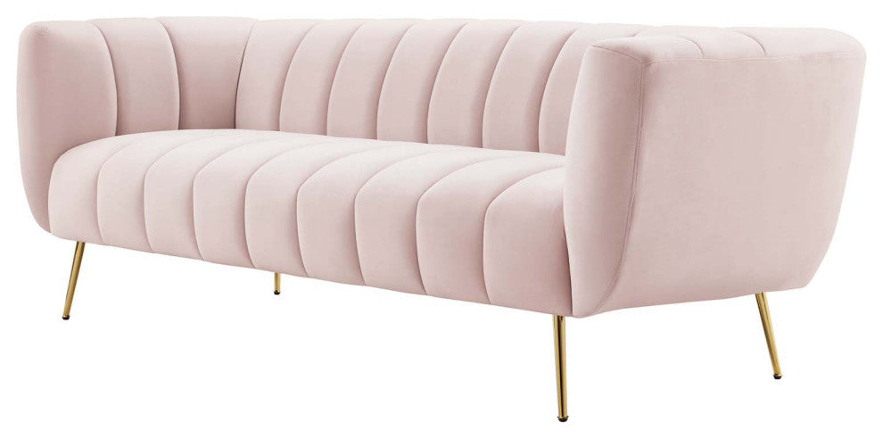 Tufted Sofa, Velvet, Pink, Modern, Living Lounge Room Hotel Lobby Hospitality