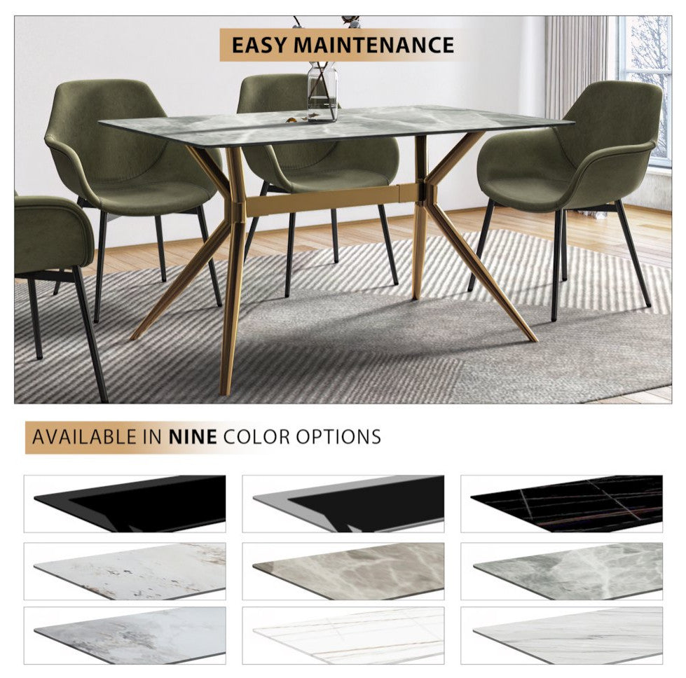 Gold Stainless Steel Dining Table 55 With Light Grey Sintered Stone Top