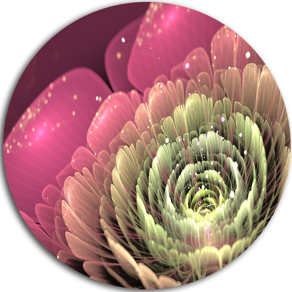 Fractal Flower Pink And Green, Floral Large Disc Metal Wall Art, 11"
