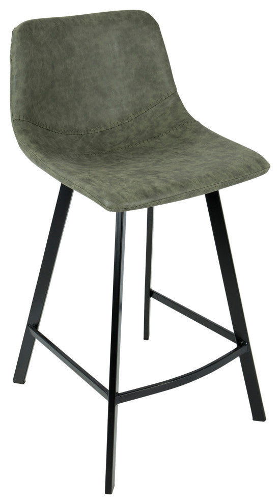 Outlaw Industrial Counter Stool, Black With Green Faux Leather, Set of 2