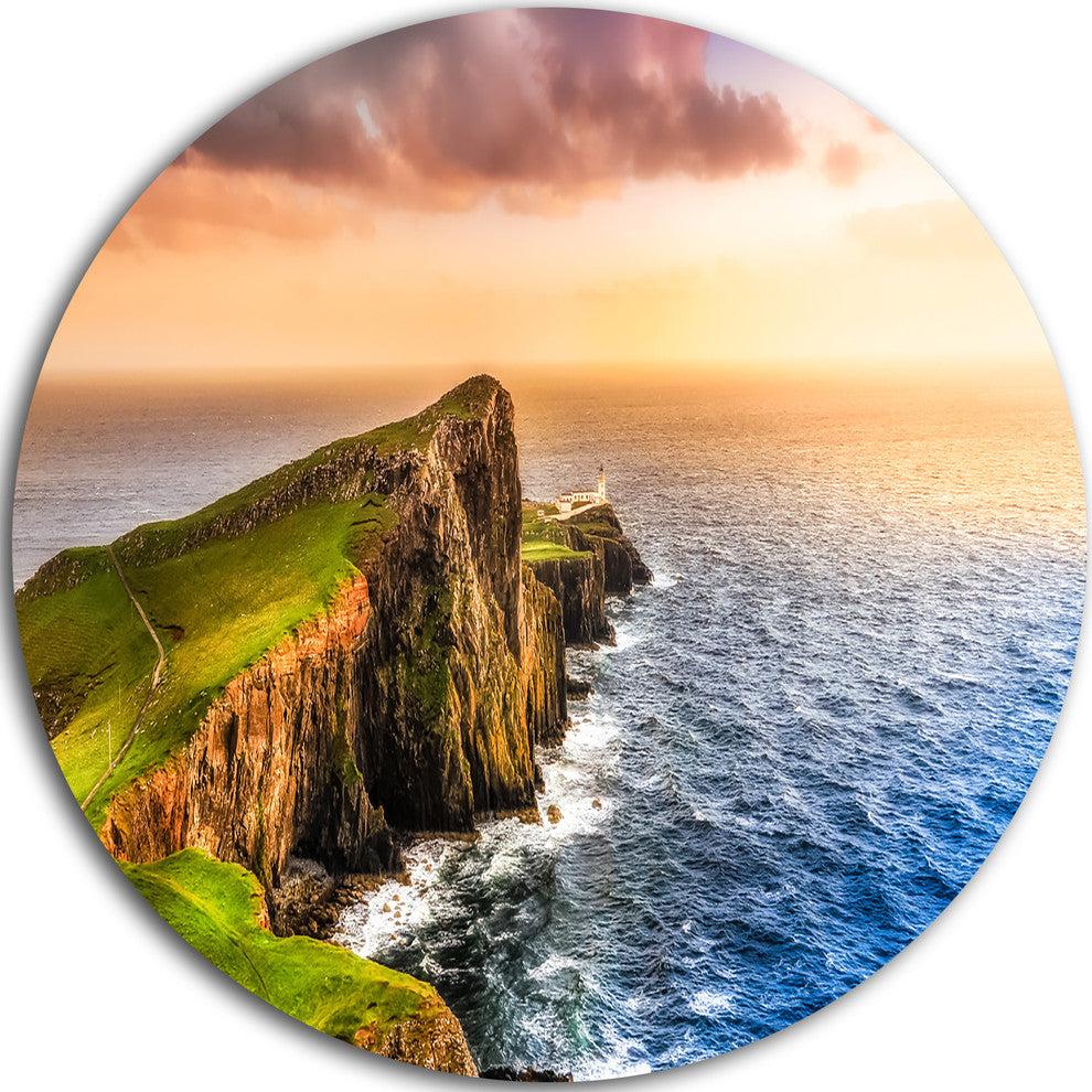 Ocean Cost At Sunset, Photography Round Metal Wall Art, 11"