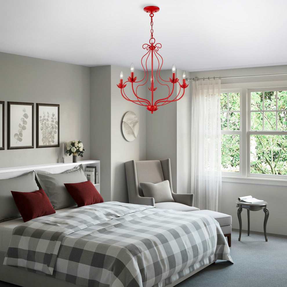 Livex Lighting 5 Light Shiny Red Chandelier