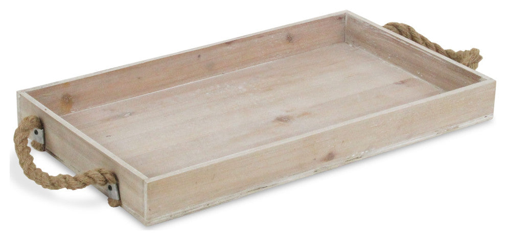 Light Gray Wooden Tray With Rope Handles