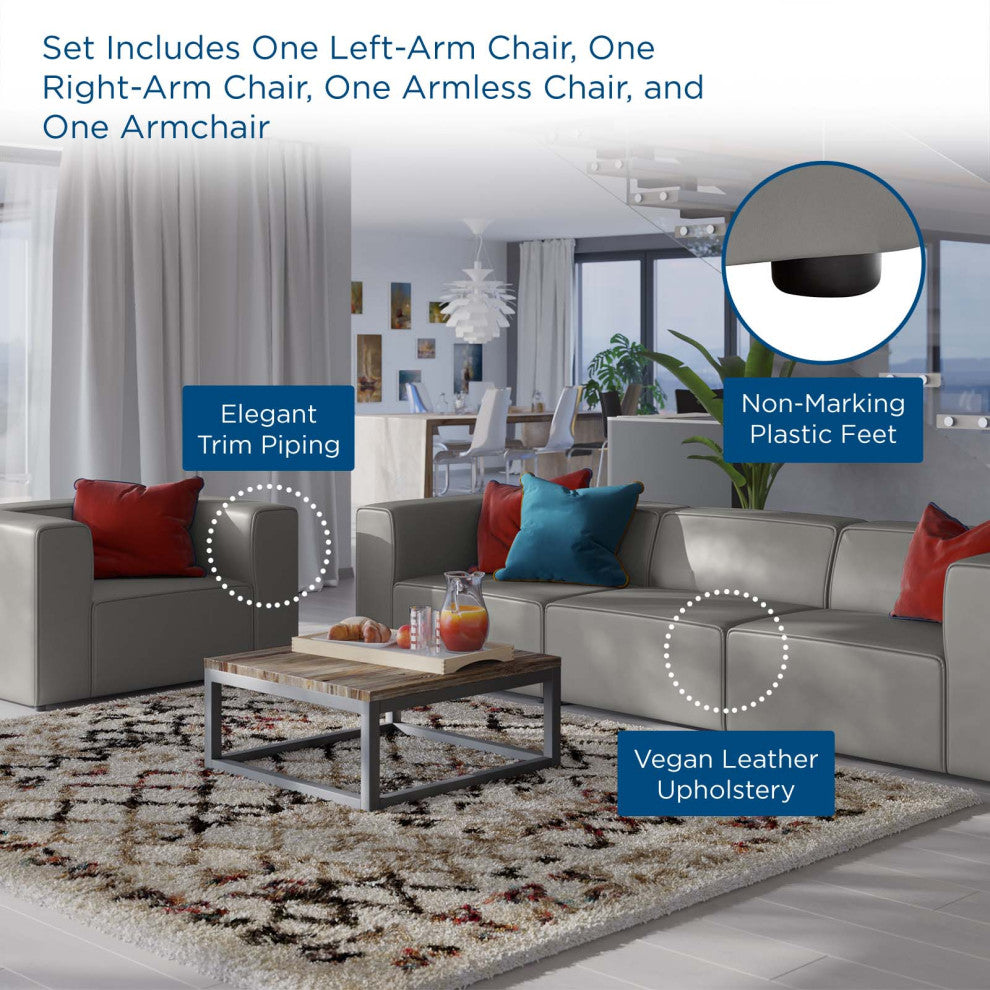 Armchair and Sofa Set, Faux Vegan Leather, Gray, Modern, Lounge Hospitality