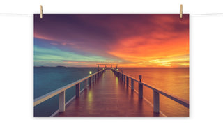Surreal Wooden Pier At Sunset Intrigued Landscape Photo Loose Wall Art Print, 8" X 10"