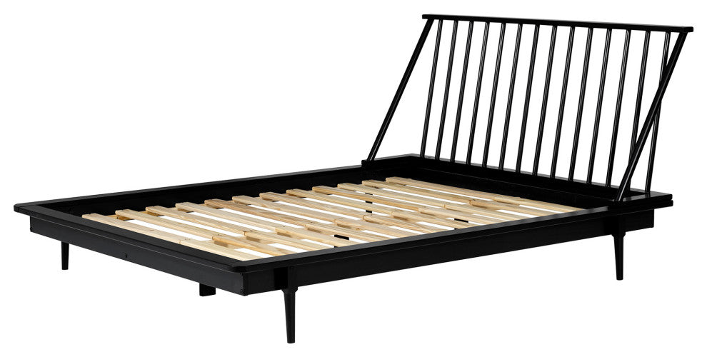 Modern Wood Queen Spindle Bed, Black