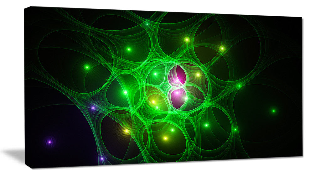 Green Fractal Space Circles, Abstract Canvas Art Print, 40x20