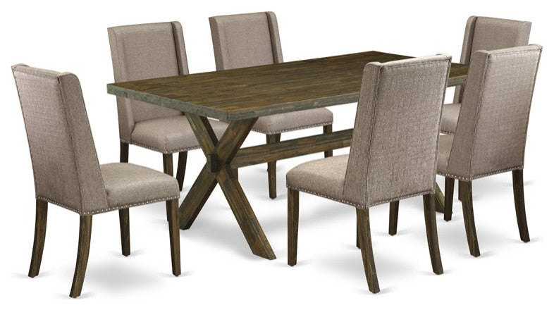 X777Fl716-7, 7-Piece Small Table Set, 6 Chairs and Dinner Table Hardwood
