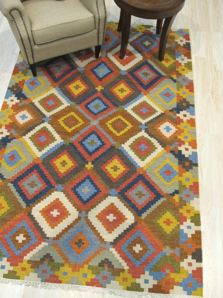 Multi-Colored Traditional Geometric Kilim Area Rug