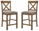 Set of 2 Linen Upholstered Counter Height Chair, Tan Linen/Weathered Oak