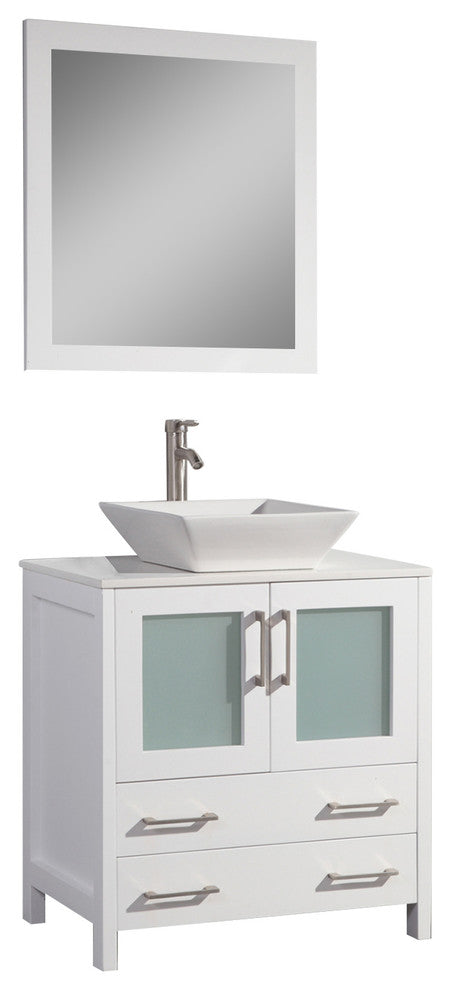 Vanity Art Vanity Set With Vessel Sink, White, 30", Standard Mirror