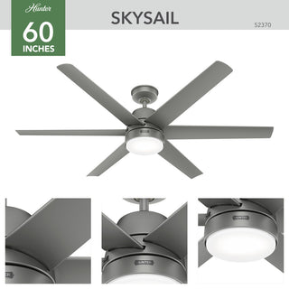 Hunter 60" Skysail Fresh White Wet Rated Ceiling Fan, LED Kit, Remote