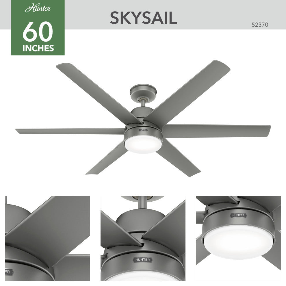Hunter 60" Skysail Fresh White Wet Rated Ceiling Fan, LED Kit, Remote