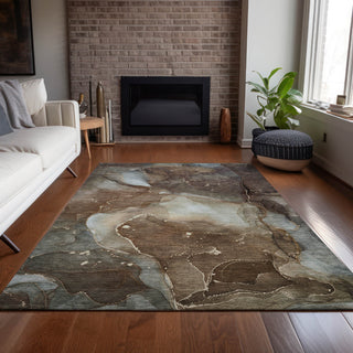 Machine Washable Indoor/Outdoor Chantille ACN522 Brown 3' x 5' Rug