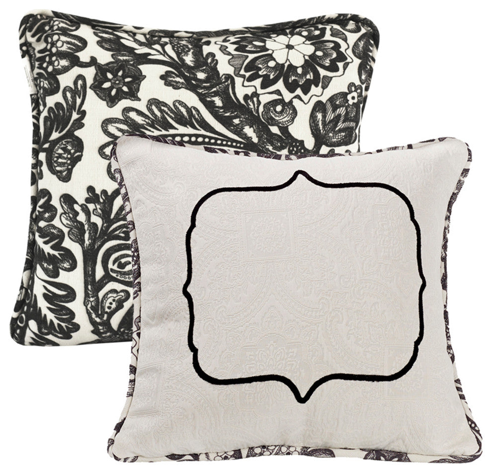 Augusta Toile Pillow with Embroidery Detail, 18"X18"