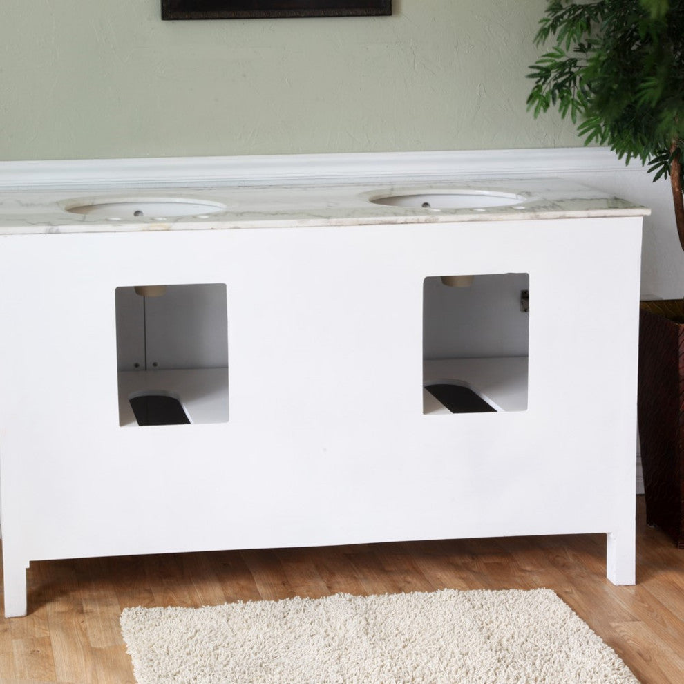 60" Double Sink Vanity-Wood-White