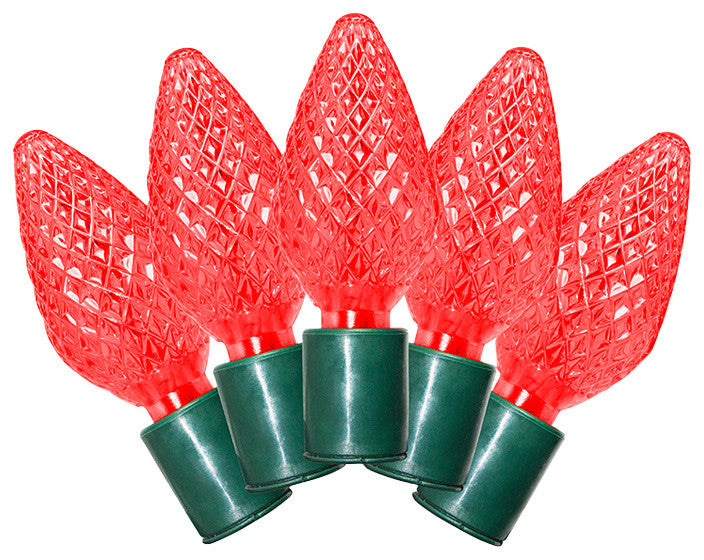 25 C9 Red LED Lights 5" Spacing On Green Wire