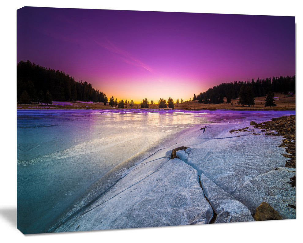 Sunrise over Frozen Lake, Landscape Canvas Art Print, 40"x30"