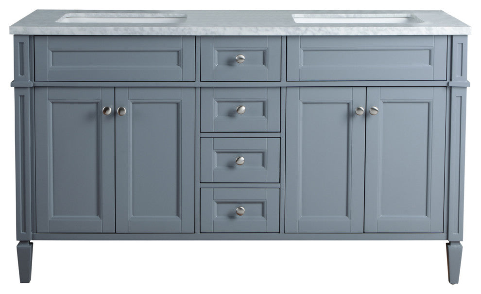 Stufurhome Anastasia French Bathroom Vanity, Gray, 60" Double Sink