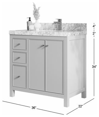 Chicago Venner Teak 36" Right Offset Vanity, Dark Natural 2" Carrara Quartz