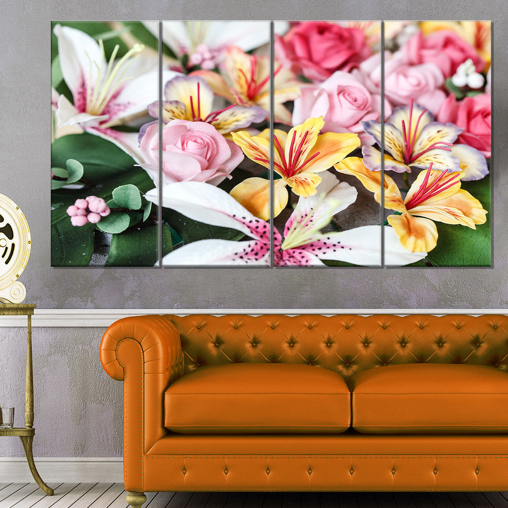 Beautiful Sugar Flower Decoration, Flower Artwork on Canvas, 48"x28", 4 Panels