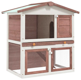 vidaXL Rabbit Hutch 2-Tier Bunny Cage with Pull Out Tray House Solid Wood Pine, Brown