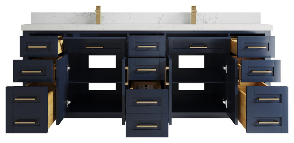 Cambridge 84 Double Sink Bath Vanity in Hale Navy Blue 2" Empira Quartz