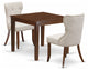 A Dining Set Of 2 Chairs, Doeskin Color, Beautiful Wood Table In Mahogany Finish