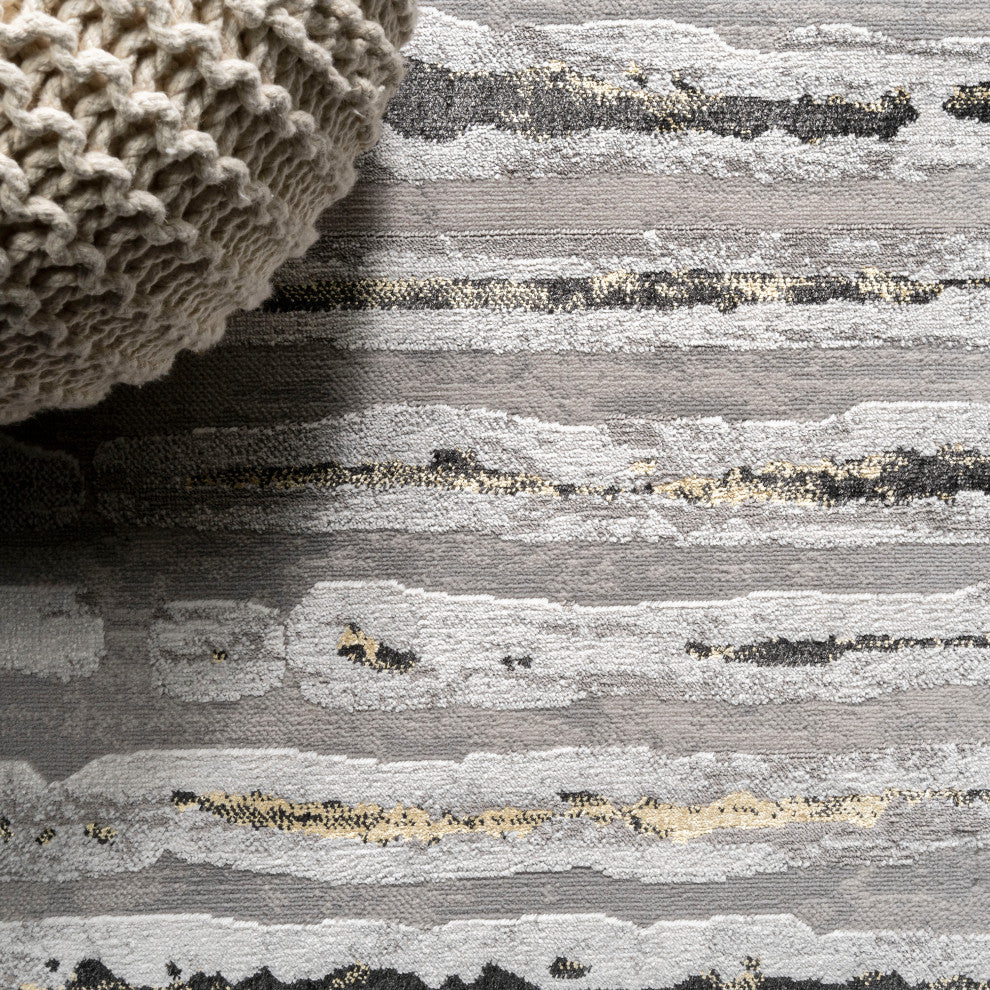 Batten Modern Stripe Area Rug, Gray/Black, 5 X 8