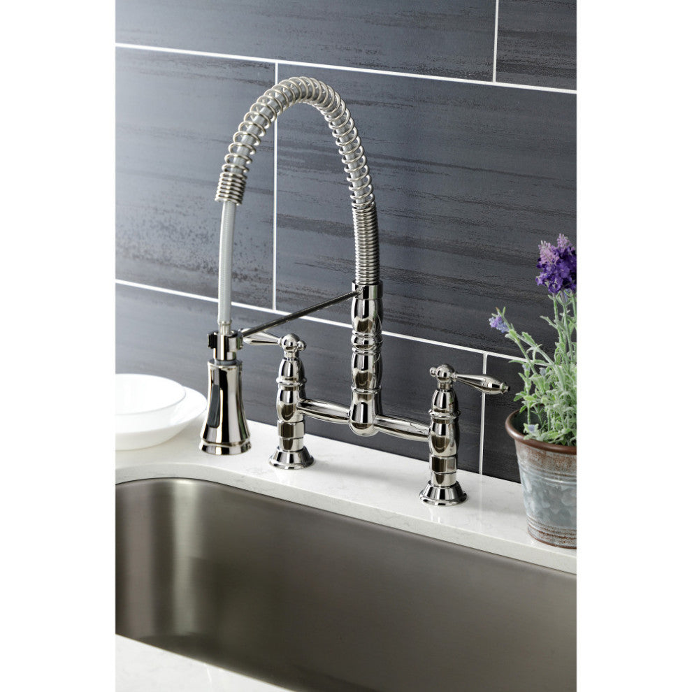 GS1276AL Two-Handle Deck-Mount Pull-Down Sprayer Kitchen Faucet, Polished Nickel